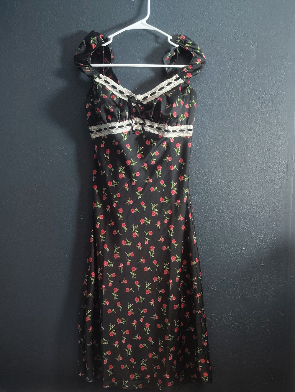Inspired Hearts Black Slip Dress with Pink Floral Print - Picture 1 of 10